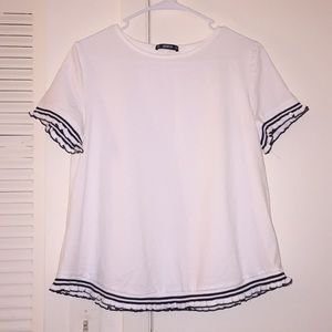 White Ruffle Trimmed T-shirt